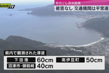 静岡県沿岸の津波注意報解除 県内でも津波観測 被害なし 31日は交通機関は平常運転
