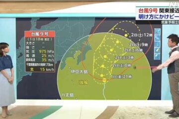 台風９号 ２日未明〜明け方にかけ暴風域を伴い関東に最接近へ – NHKニュース